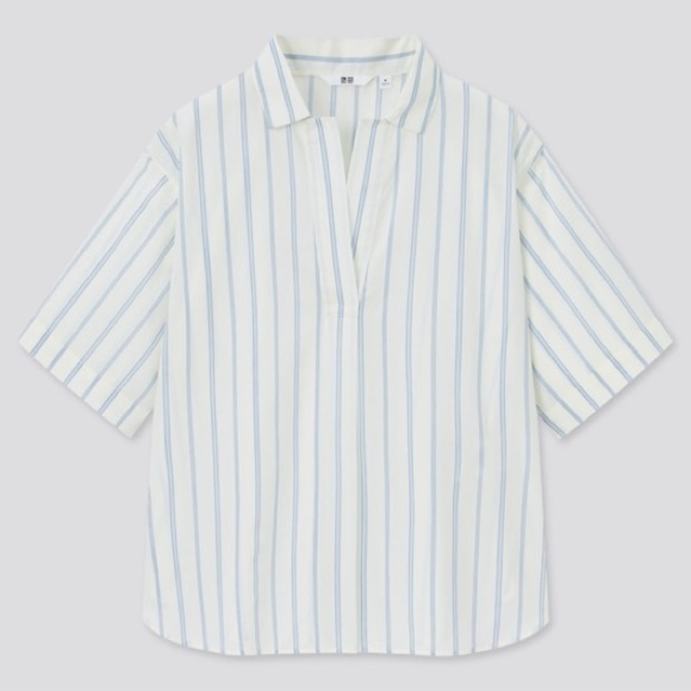 Uniqlo Size XS Cotton Skipper Short Sleeve Blouse, Stripes